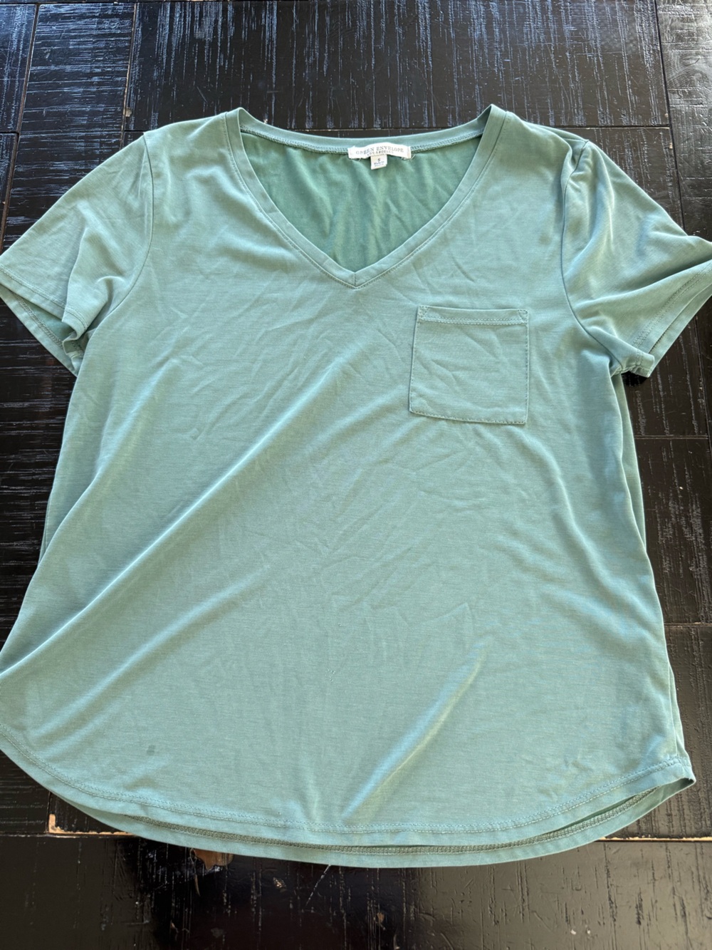 Women's Sage Green V-Neck Pocket Tee by green envelope size small